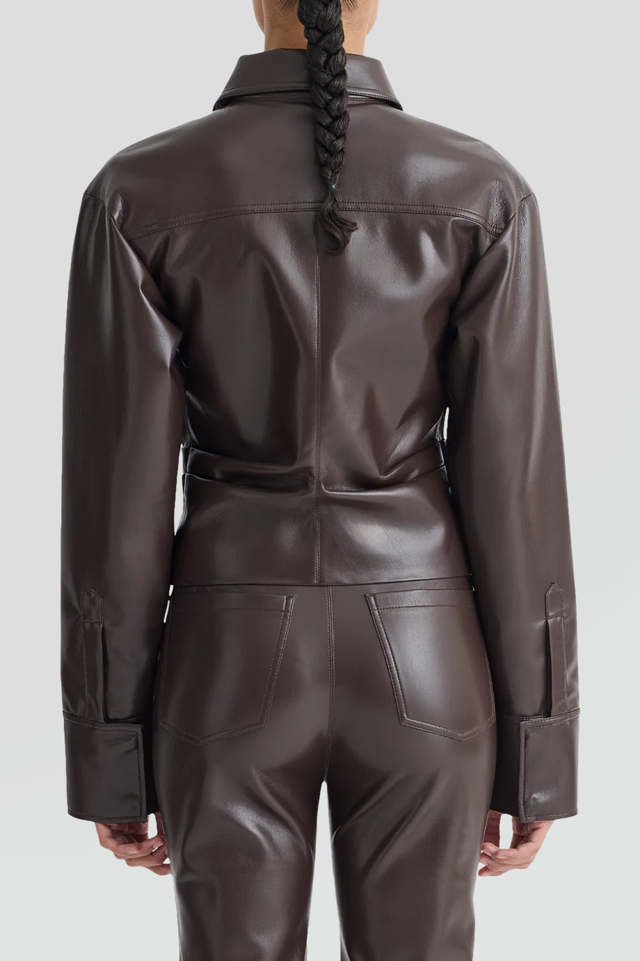 Nanushka｜HILDIE 素皮革收腰短版襯衫