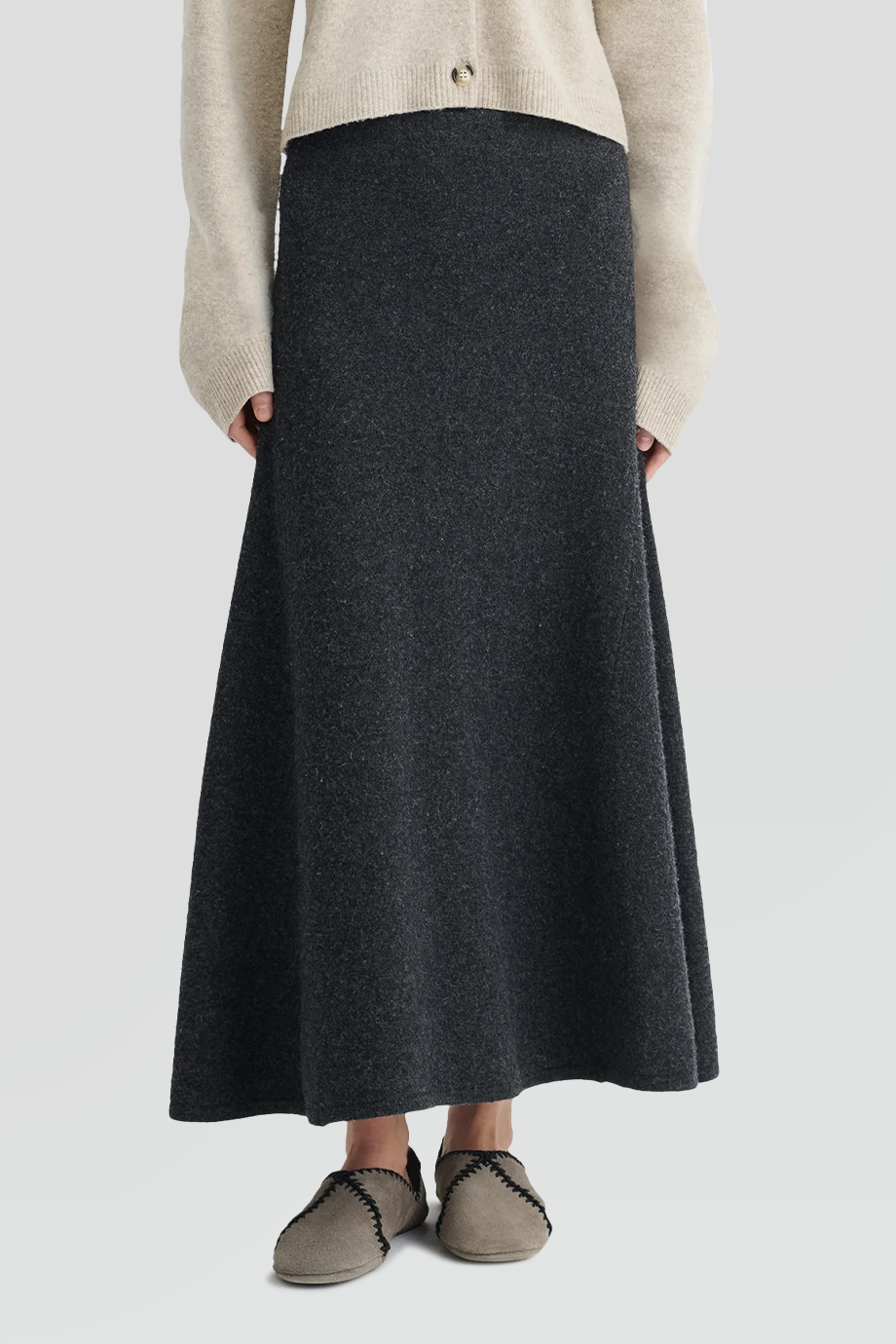 Nanushka｜PRIEL 水洗羊毛中長傘擺裙