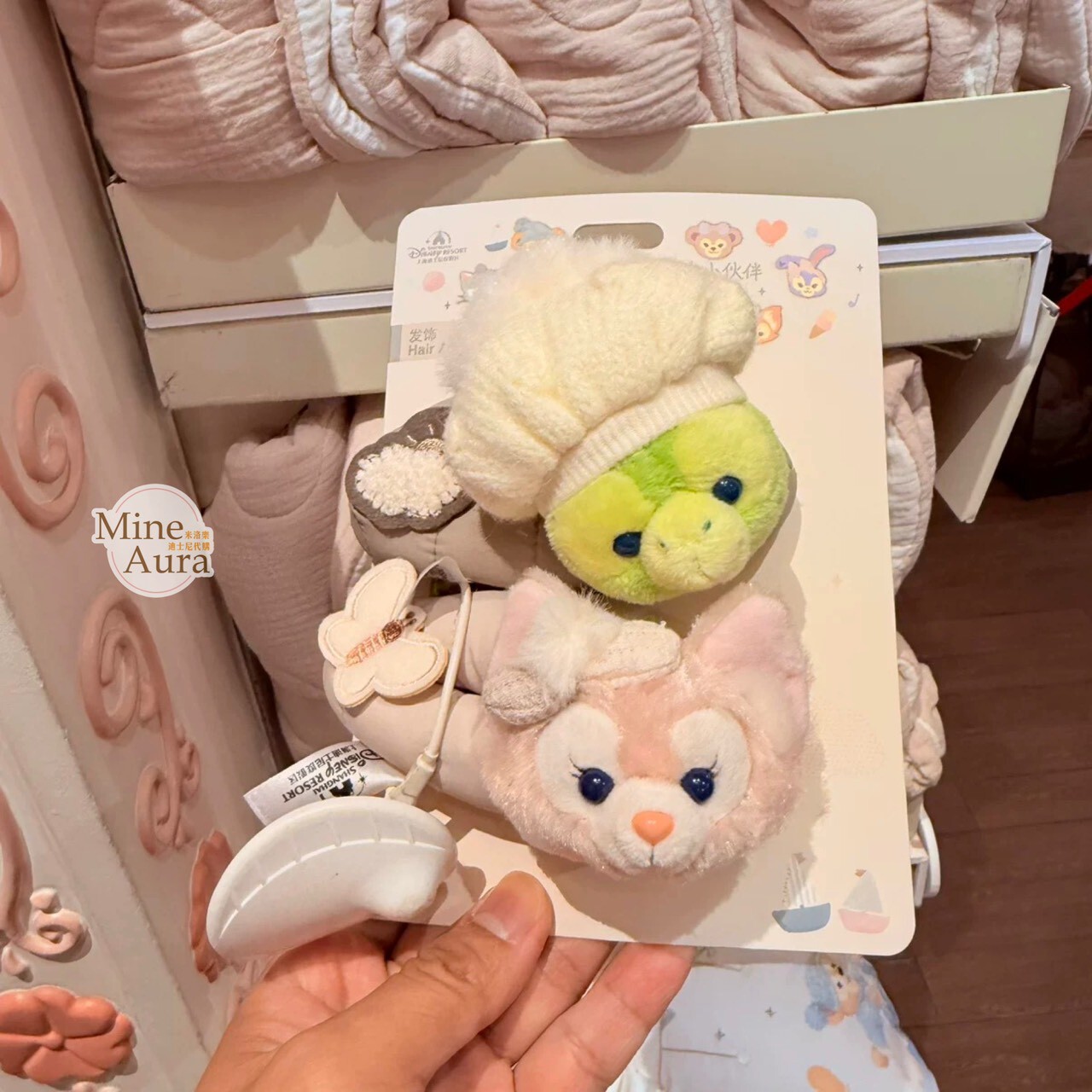 達菲 Duffy 與好友們 小小伙伴系列 奧樂米拉 海龜 OluMel 玲娜貝兒 Lina bell 絨毛大頭造型 髮夾 2入組 髮飾-上海迪士尼樂園