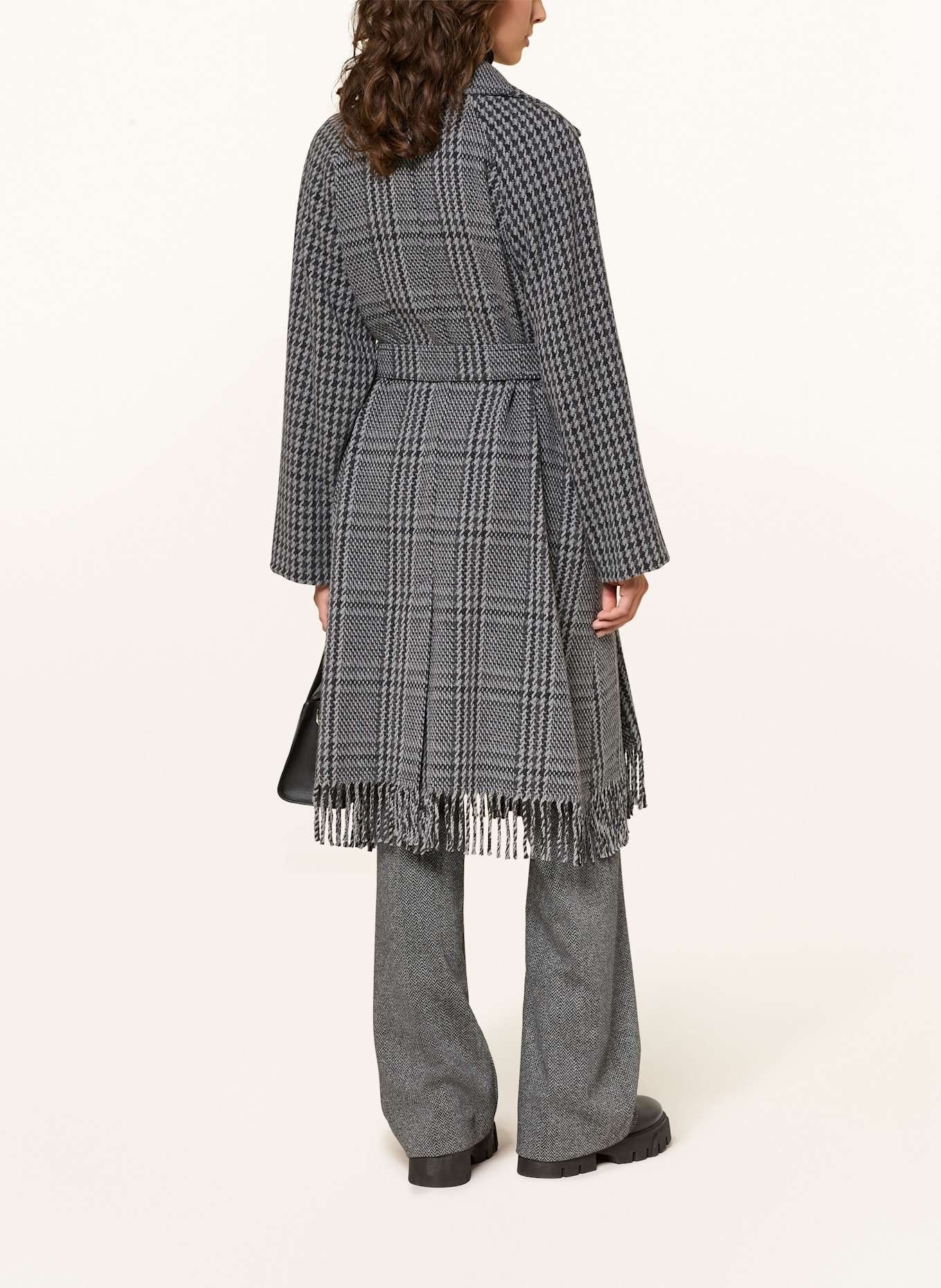 Max Mara摩登格紋腰帶流蘇毛呢大衣