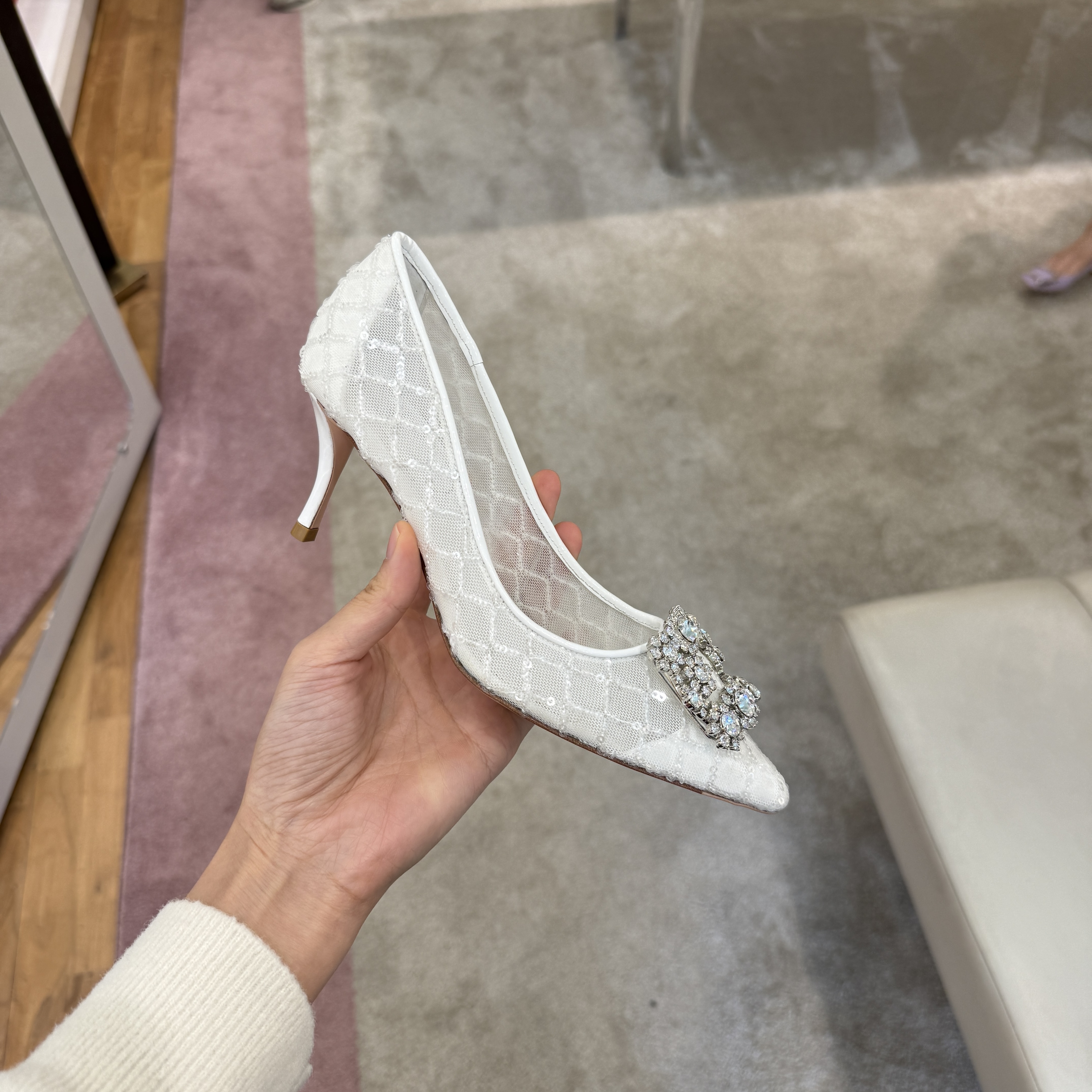 Roger Vivier flower strass mesh heels white