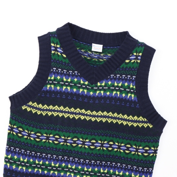 女款-CASUAL V領幾何圖紋針織背心-深藍色/彩色（CW-C006-370）