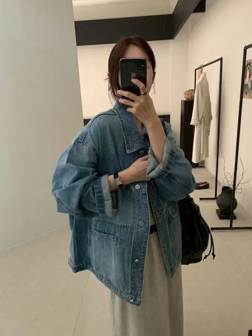 227 磨白刷色寬鬆牛仔外套