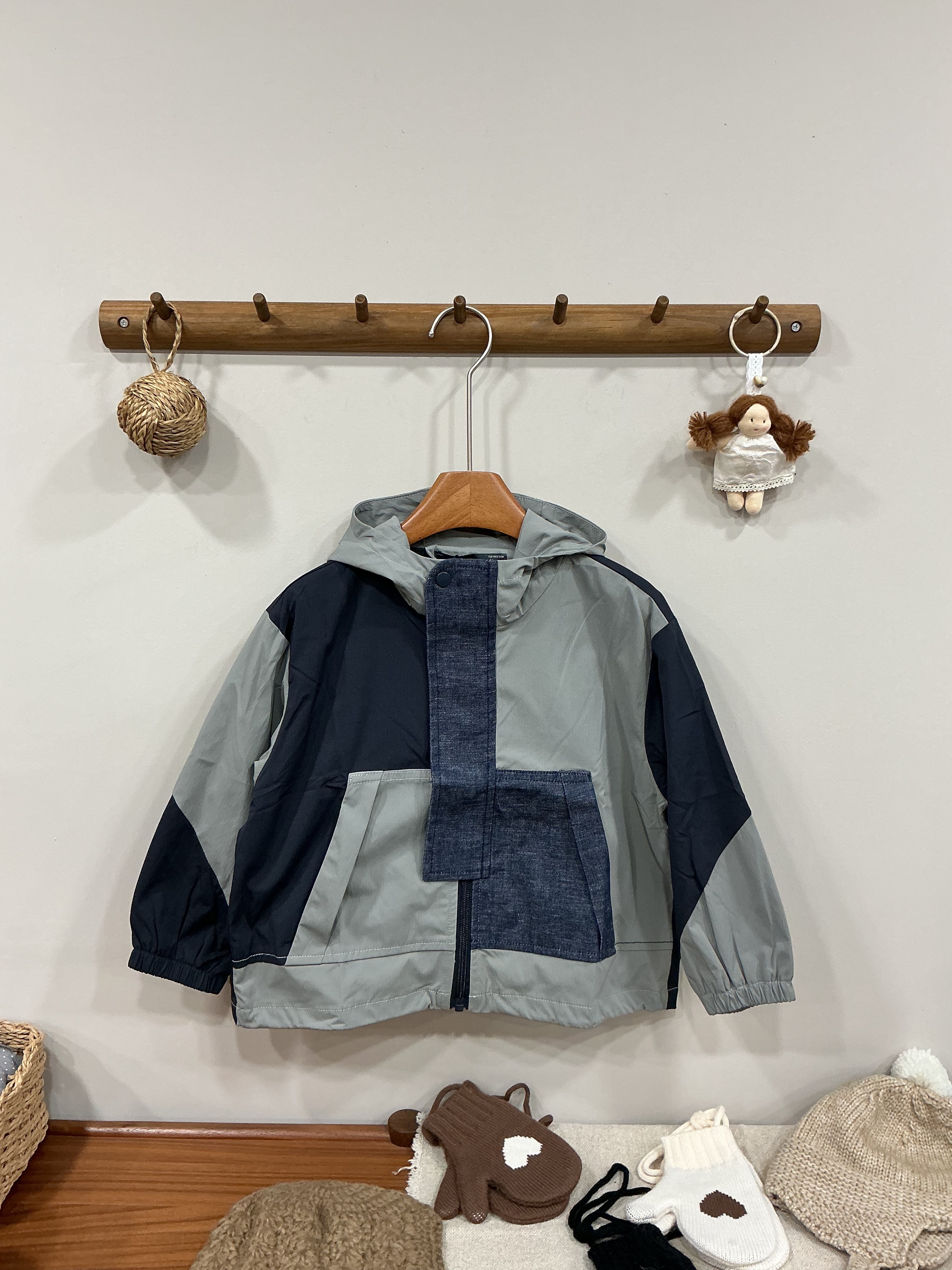 A03208異材質拼接外套