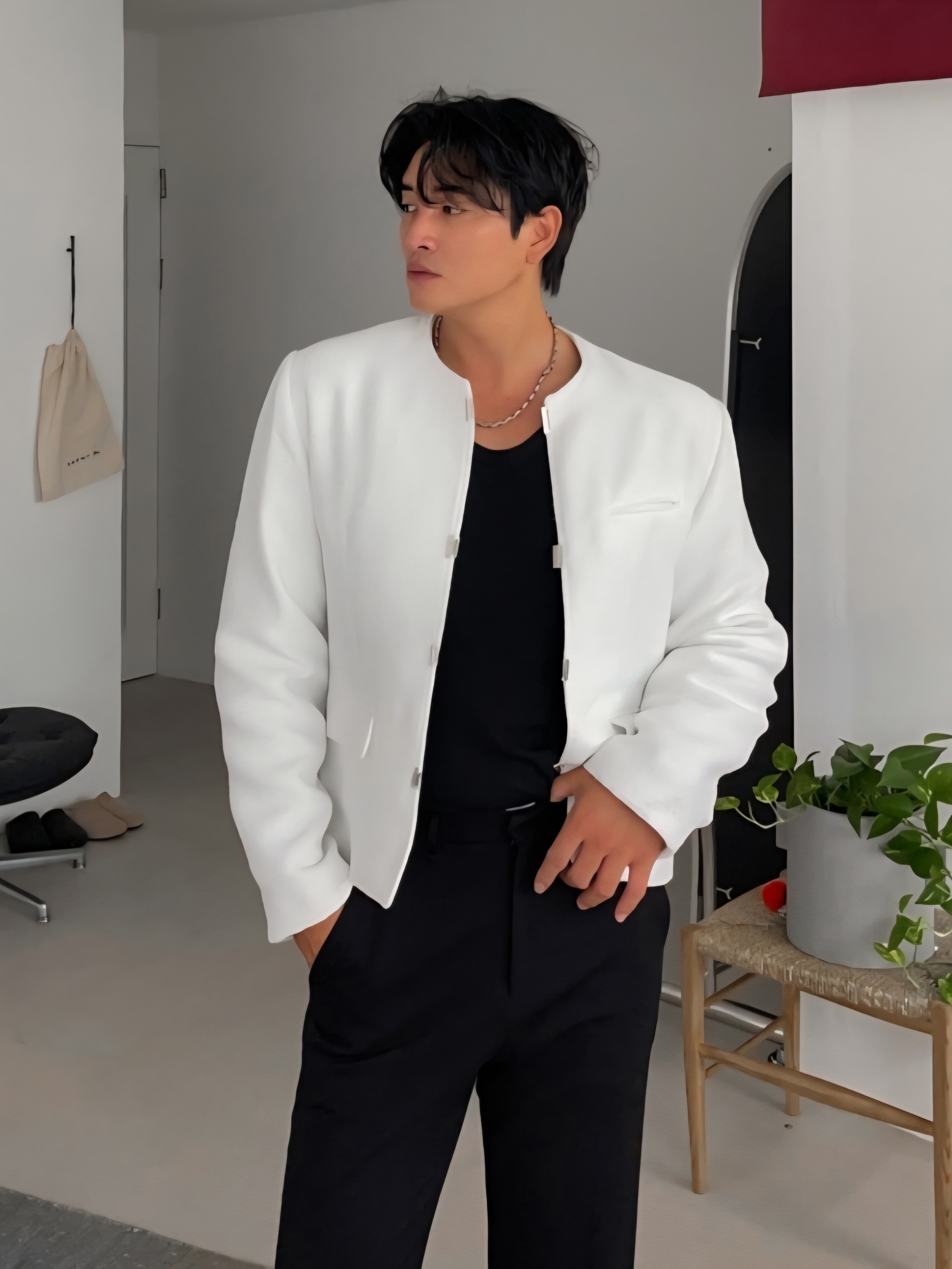 夾扣粗花呢夾克