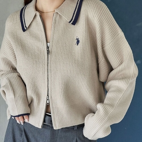 U.S. POLO ASSN. x PUBLUX 雙拉鍊針織衫 短版 學院風 長袖 夾克 98100834
