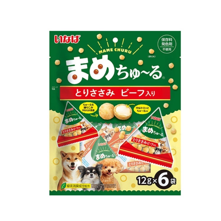 INABA 犬用 雞柳牛肉夾心軟粒零食 12gx6袋