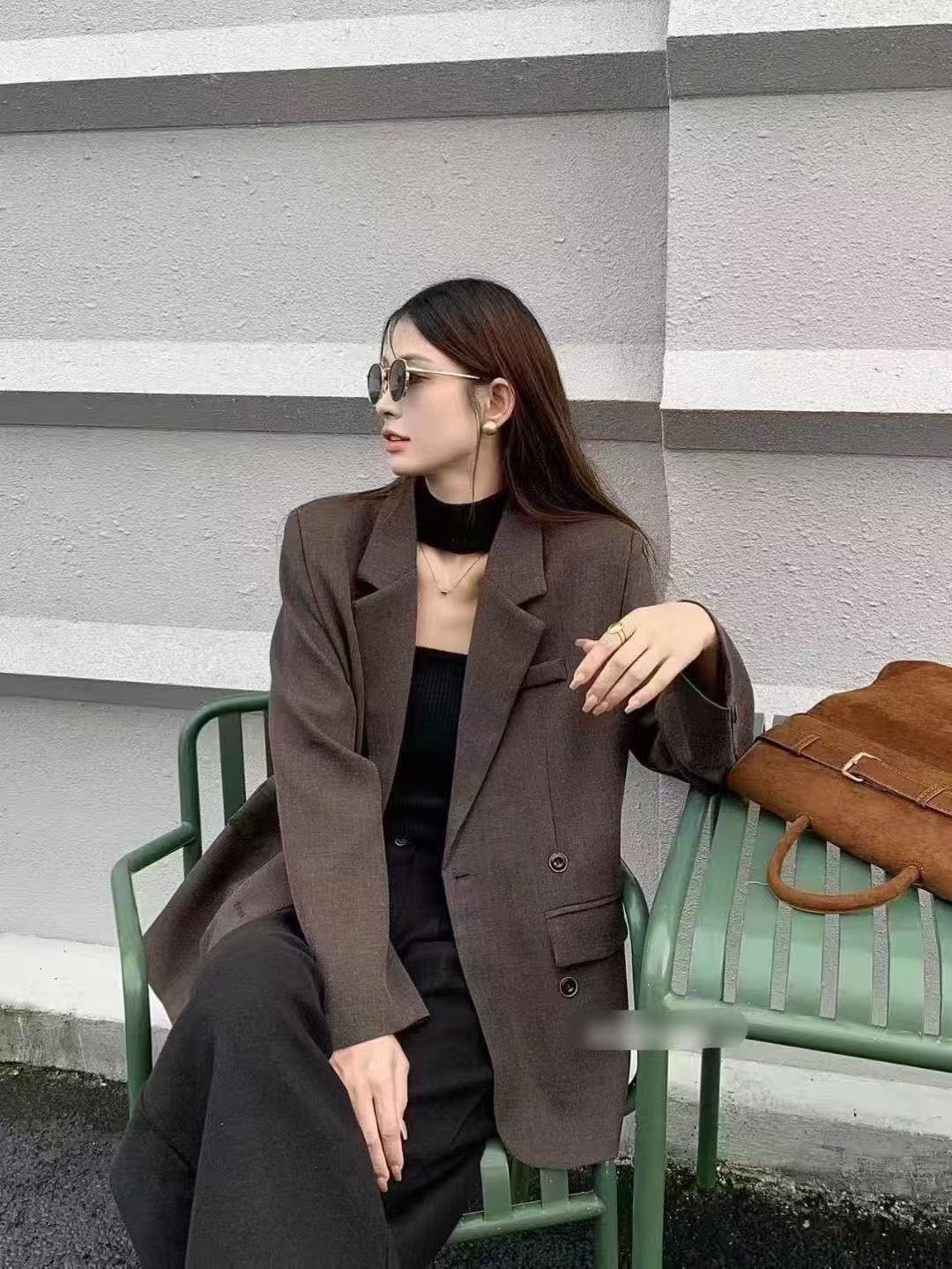 6921 布面紋路斜釦西裝外