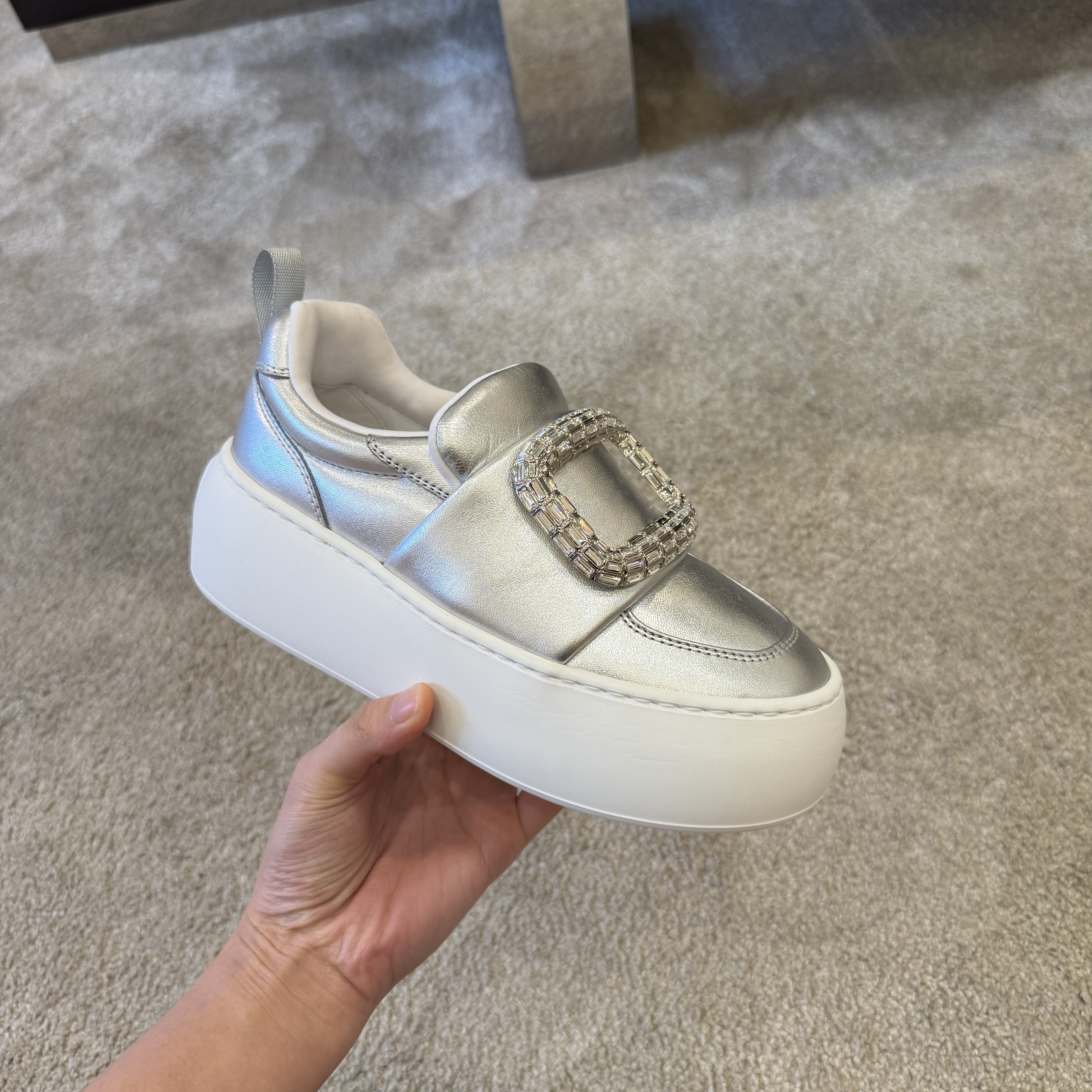 Roger Vivier Viv up strass buckle sneakers silver