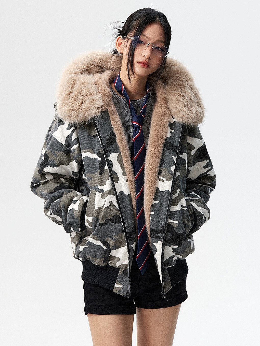 MEDM 雙色迷彩 可拆卸毛領毛絨  休閒保暖 外套