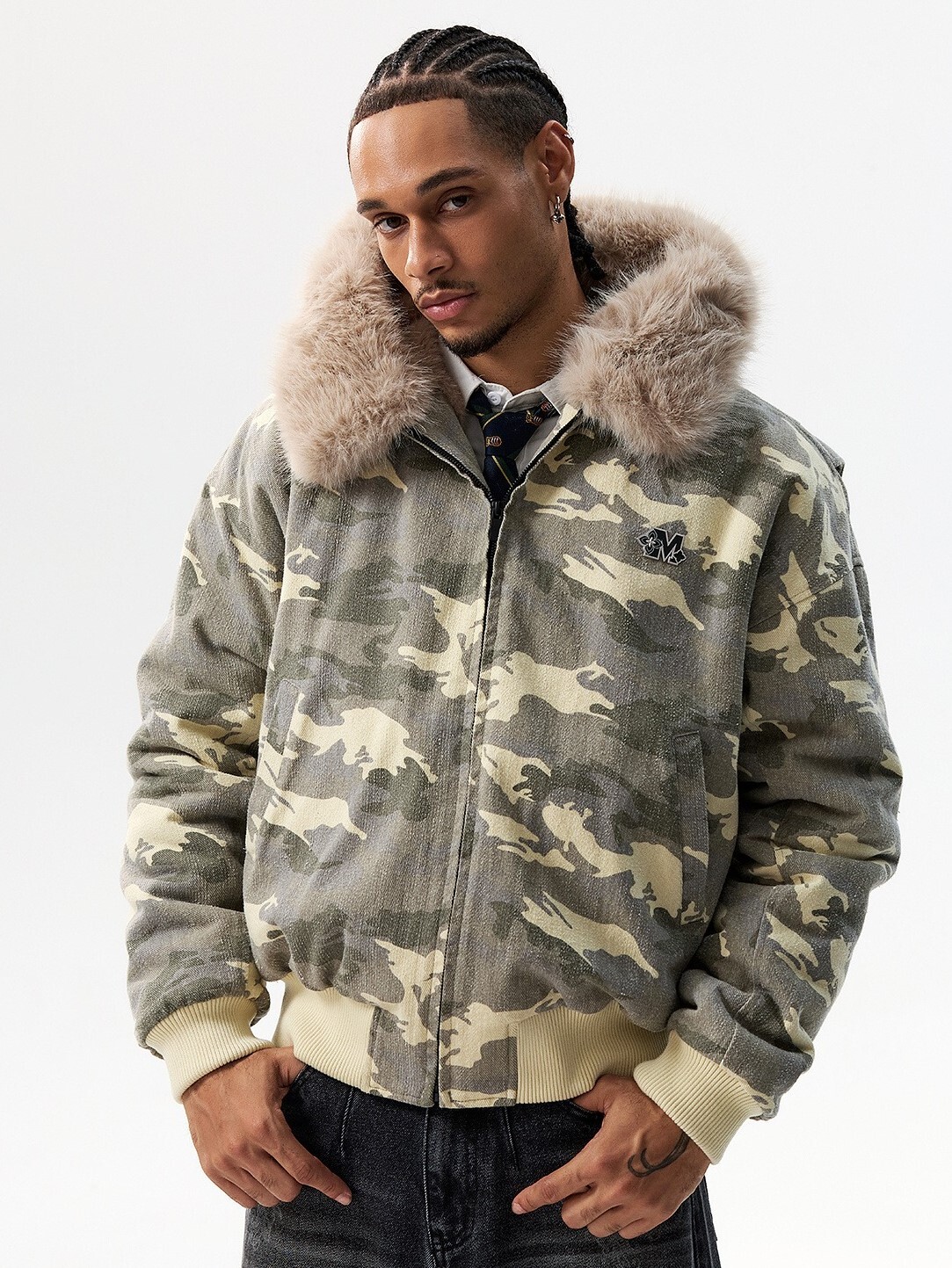 MEDM 雙色迷彩 可拆卸毛領毛絨  休閒保暖 外套