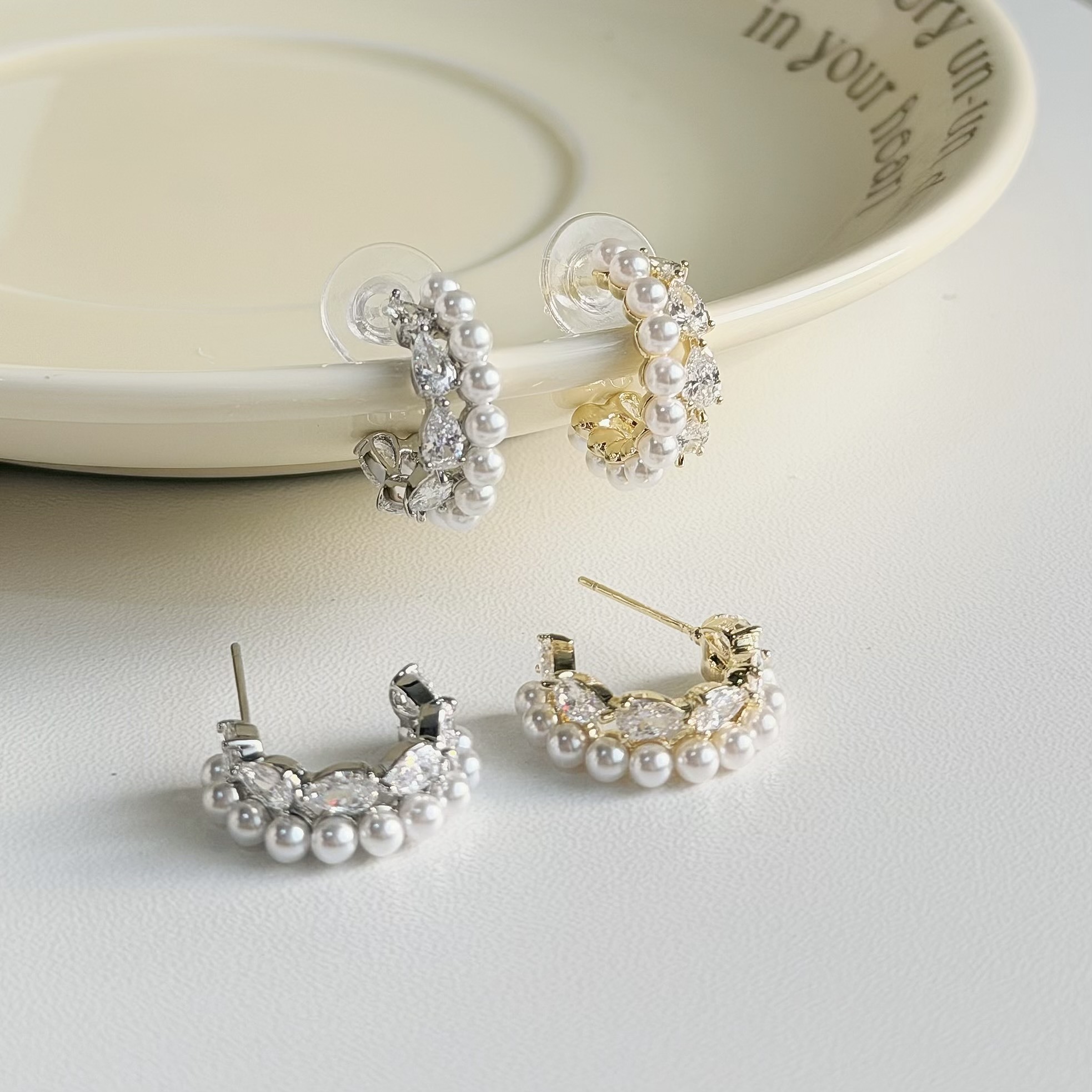 C206水滴排鑽珍珠雙層C字圈