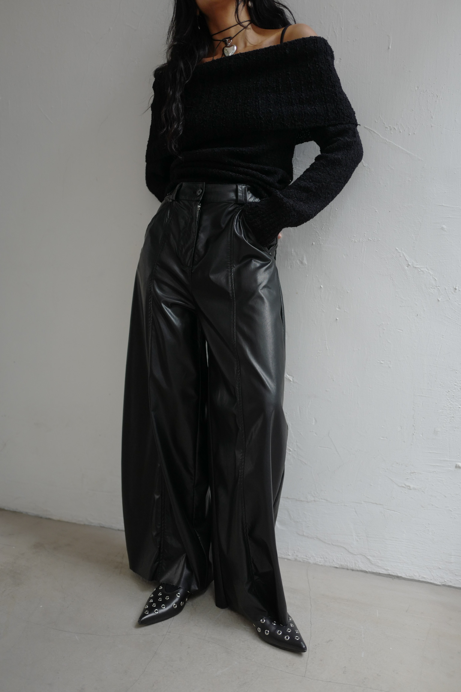MIIAL FAUX LEATHER WIDE-LEGS TROUSERS