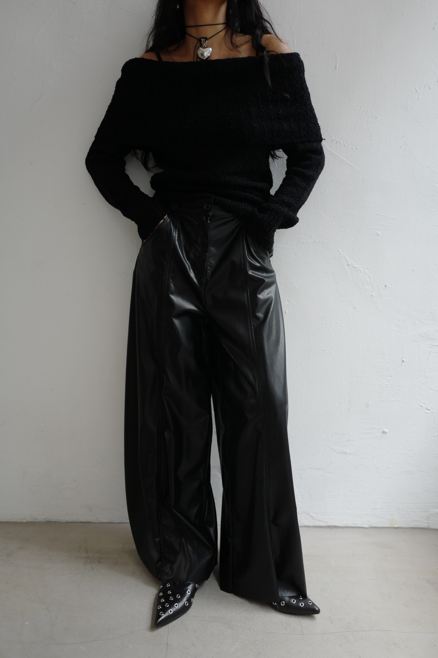 MIIAL FAUX LEATHER WIDE-LEGS TROUSERS