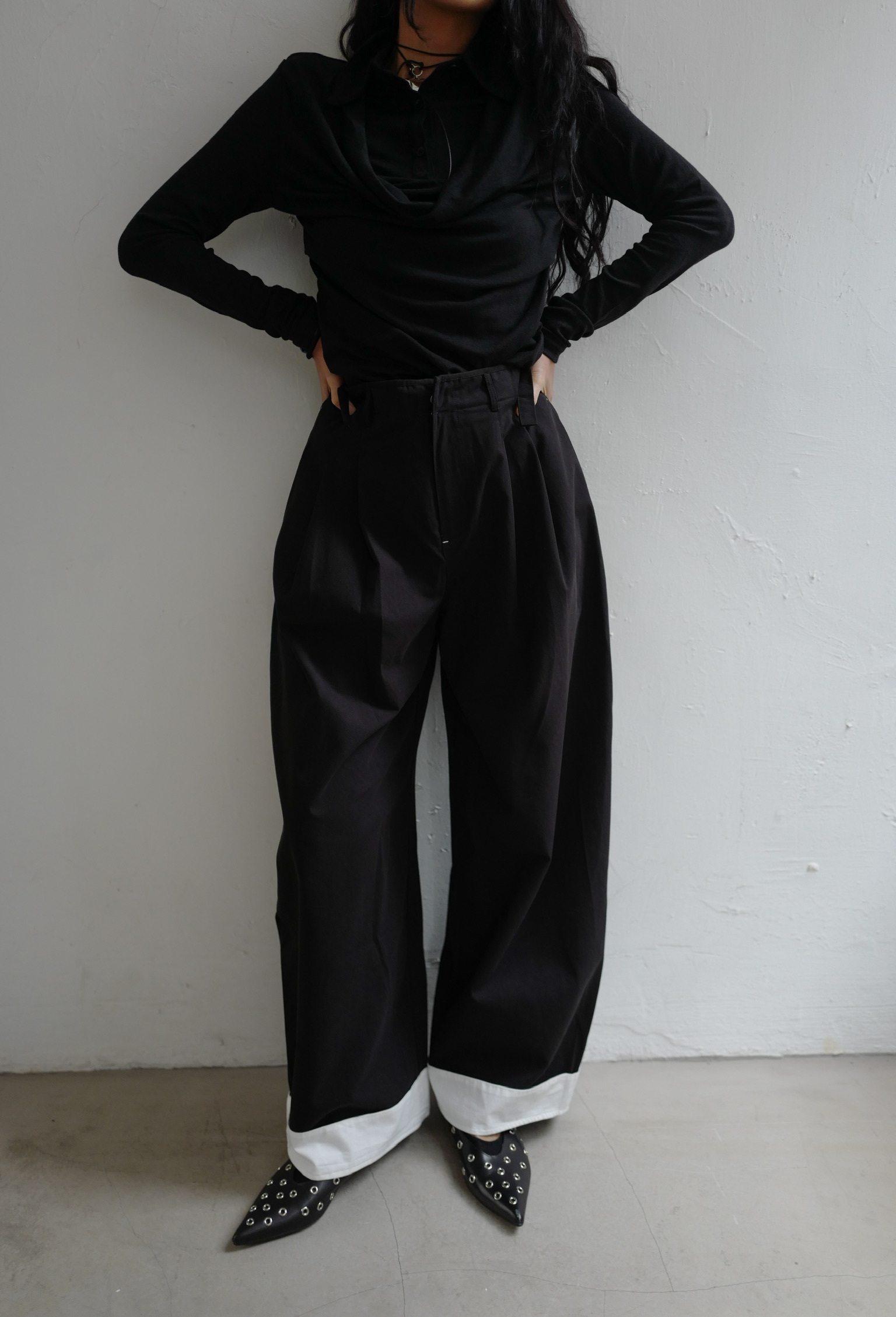 Turn up wide legs trousers