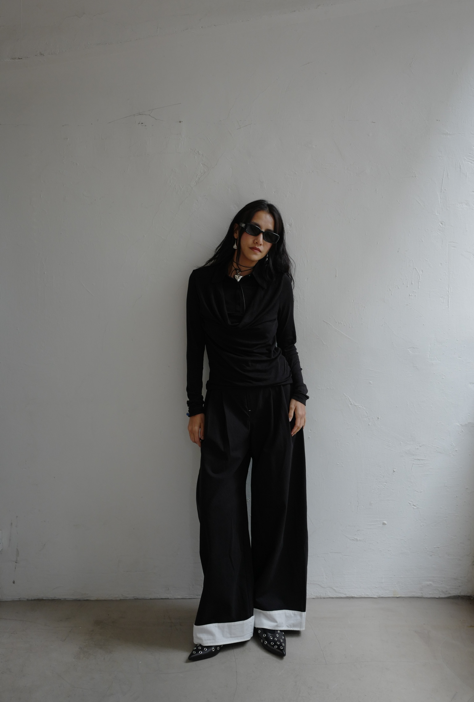 Turn up wide legs trousers