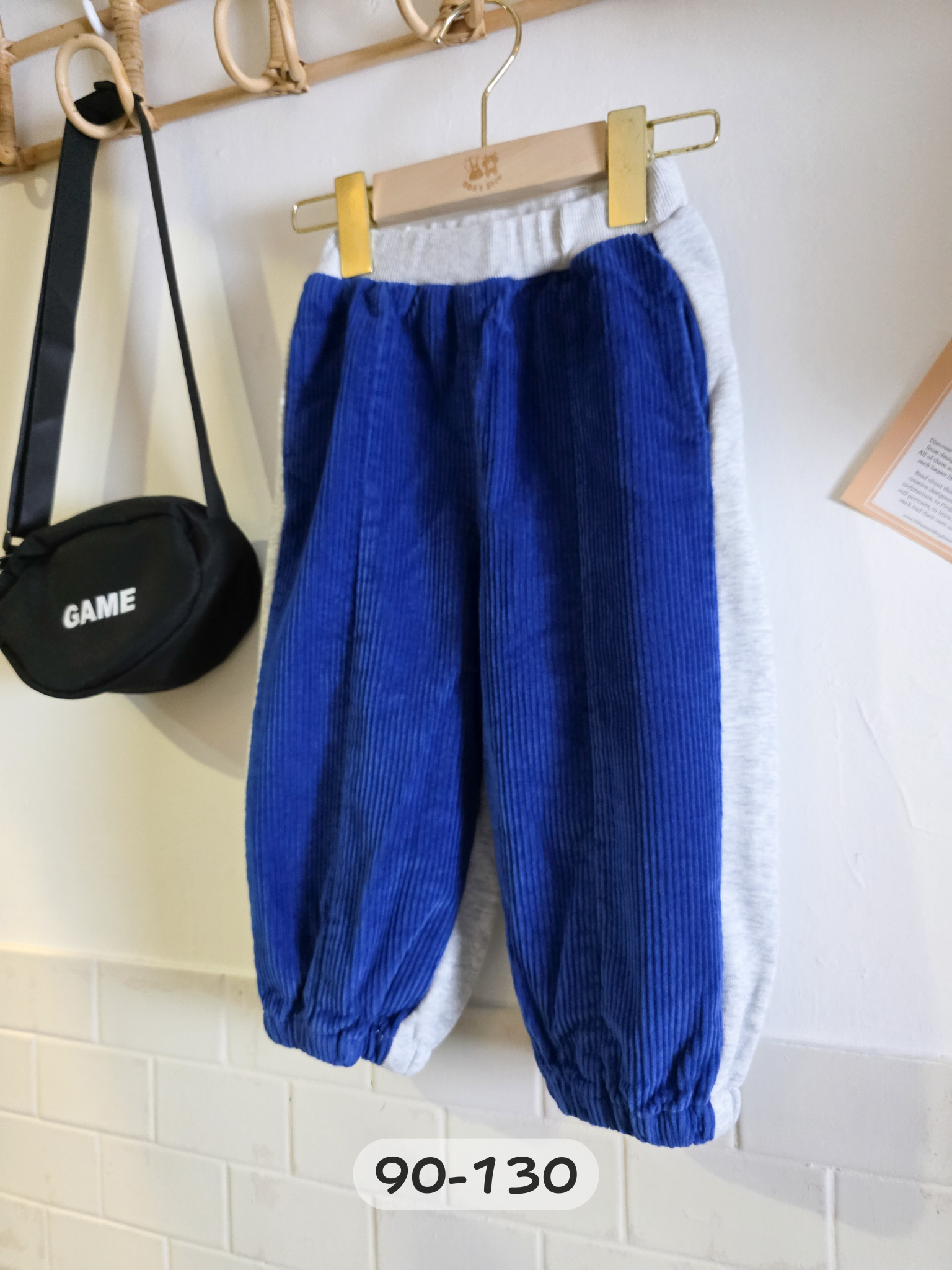 藍灰前後拼接 燈芯絨長褲(PE)