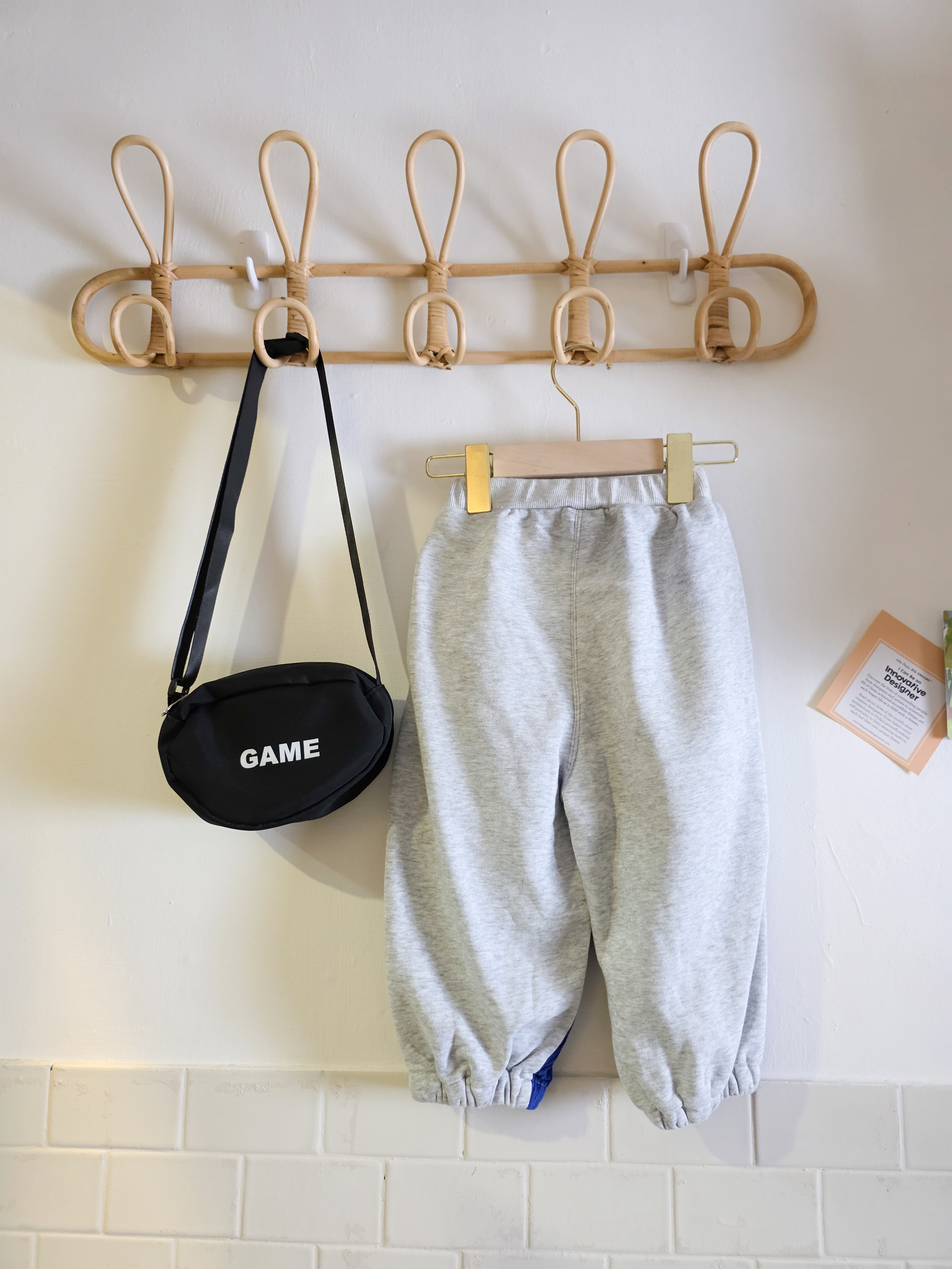 藍灰前後拼接 燈芯絨長褲(PE)