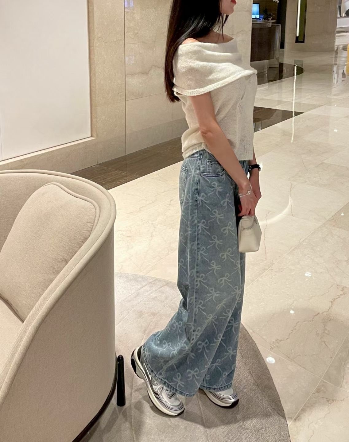 白飄結印圖牛仔長褲