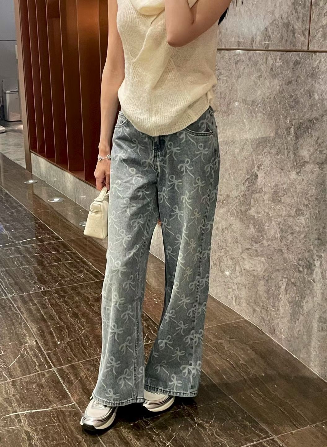 白飄結印圖牛仔長褲