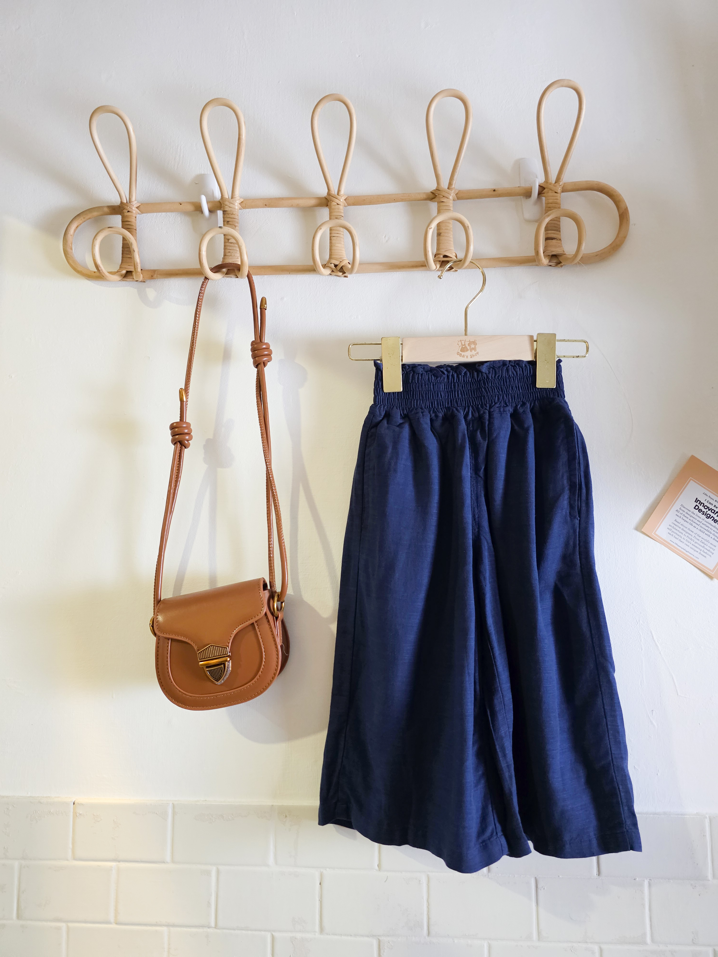 深藍寬腰闊腿 薄棉長褲(PE)