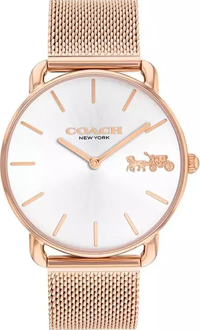 萬年鐘錶 - COACH   馬車玫瑰金米藍錶帶簡約女錶  CO14504383 錶徑36MM