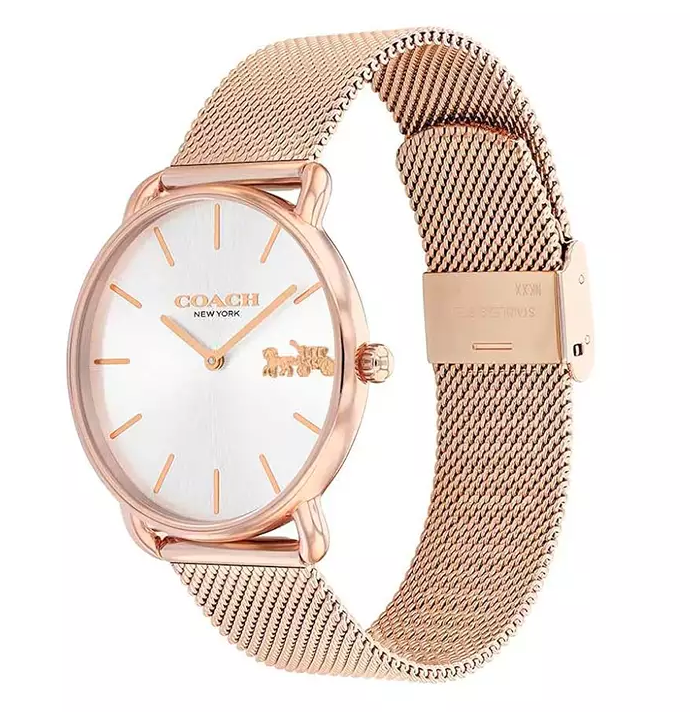萬年鐘錶 - COACH   馬車玫瑰金米藍錶帶簡約女錶  CO14504383 錶徑36MM
