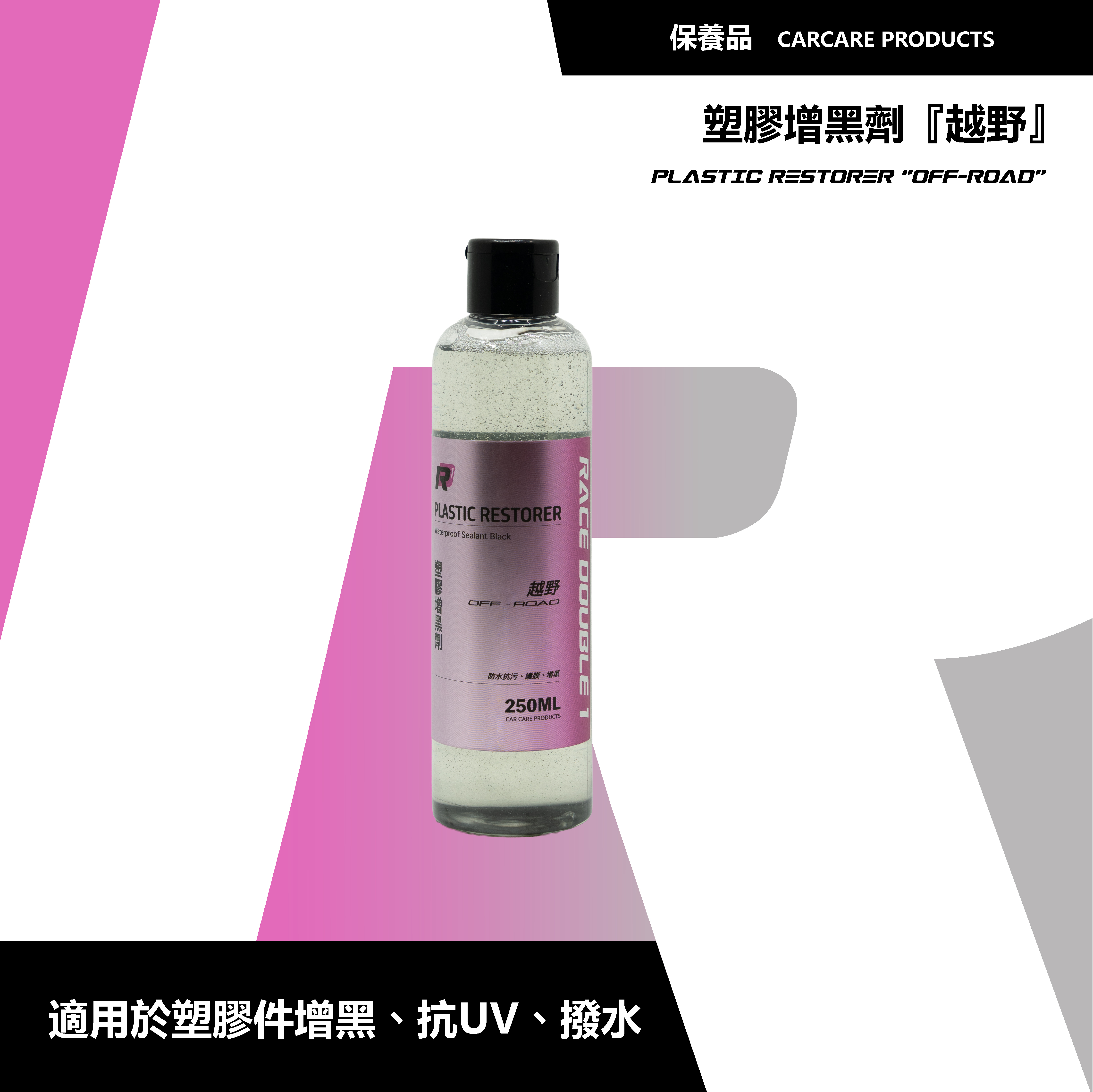 RD1-塑膠增黑劑『越野』｜深黑恢復 × 抗UV保護 × 清爽不沾塵｜汽機車塑膠護理推薦