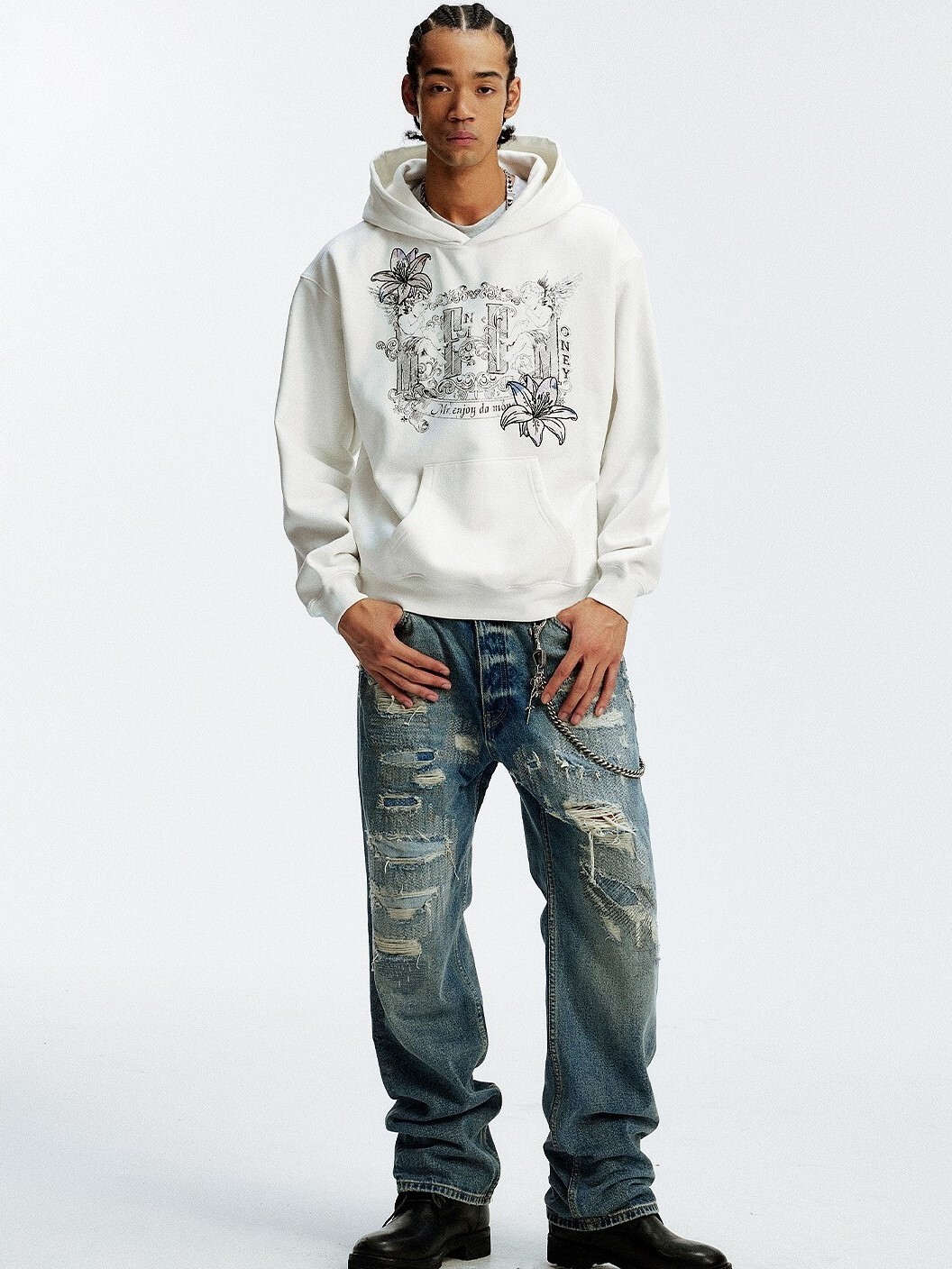 MEDM 對稱天使圖像印花 寬鬆帽T