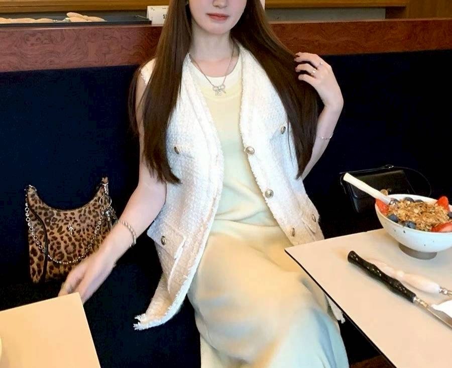 【現貨】香風粗花呢背心 金釦設計 氣質百搭外搭