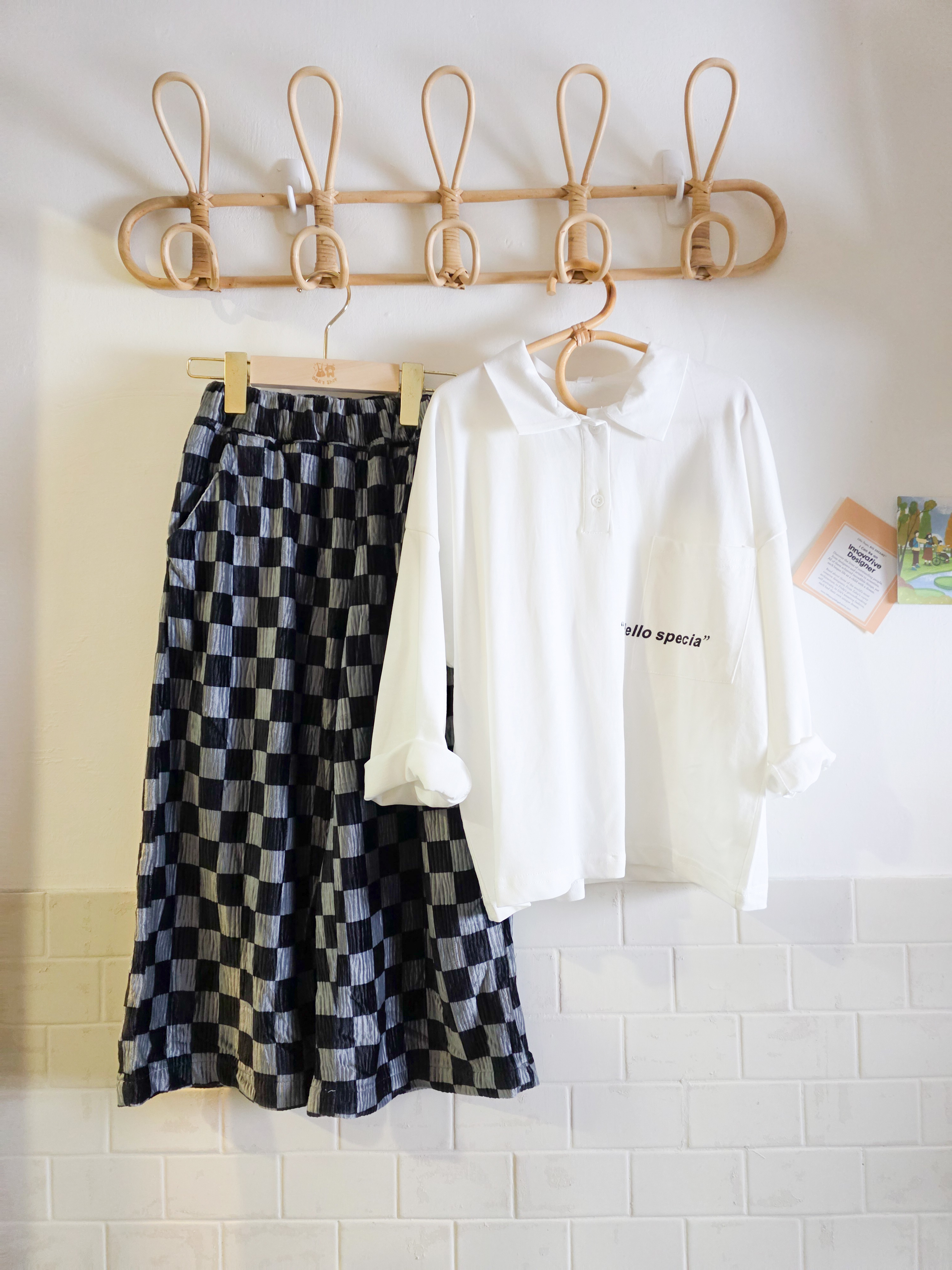 棋盤格銀絲絨 闊腿長褲(PE)