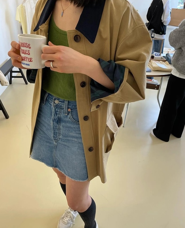 ᴷᴼᴿᴱᴬ 🇰🇷Modestmood斜紋棉撞色POLO領風衣外套（兩色）