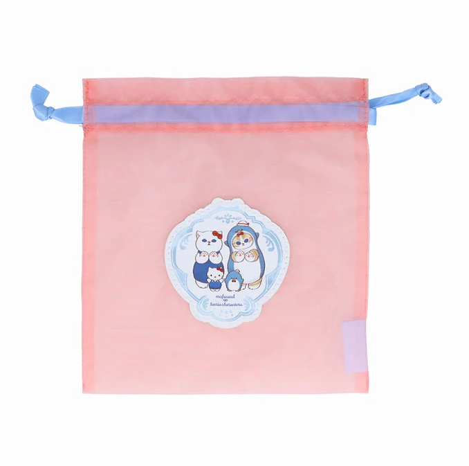日本進口-Mofusand X Sanrio粉色刺繡紗網索袋 [平行進口]