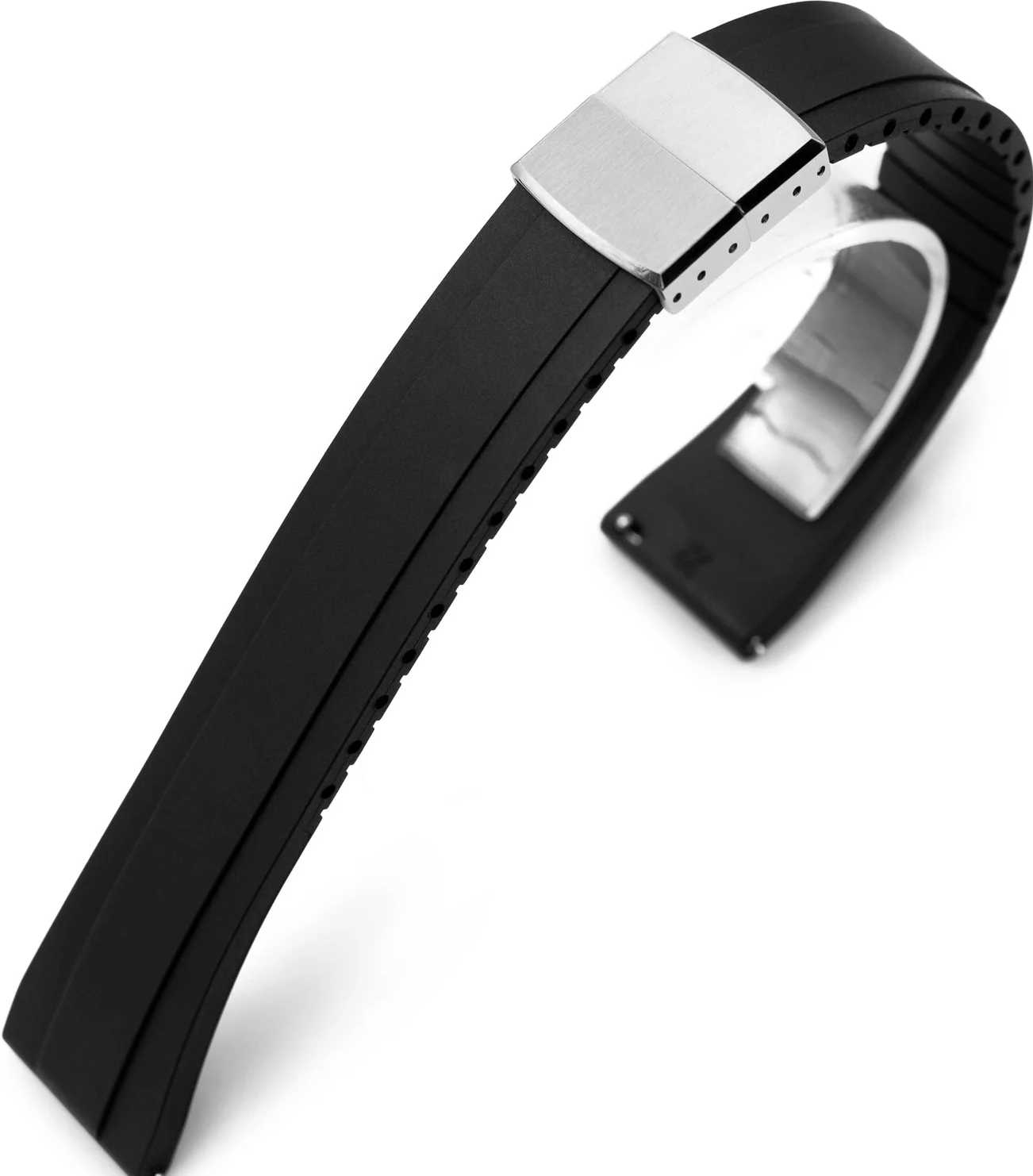 萬年鐘錶 - 太空人錶帶 MiLTAT  FKM27  20MM黑色平口快拆FKM氟橡膠蝴蝶摺疊扣錶帶  FKM27A-20A18BDE25