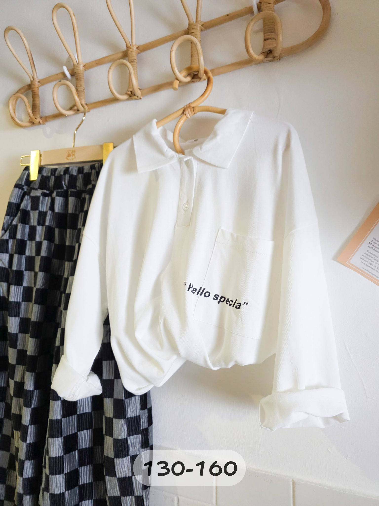 純白字母POLO 長袖上衣(PE)