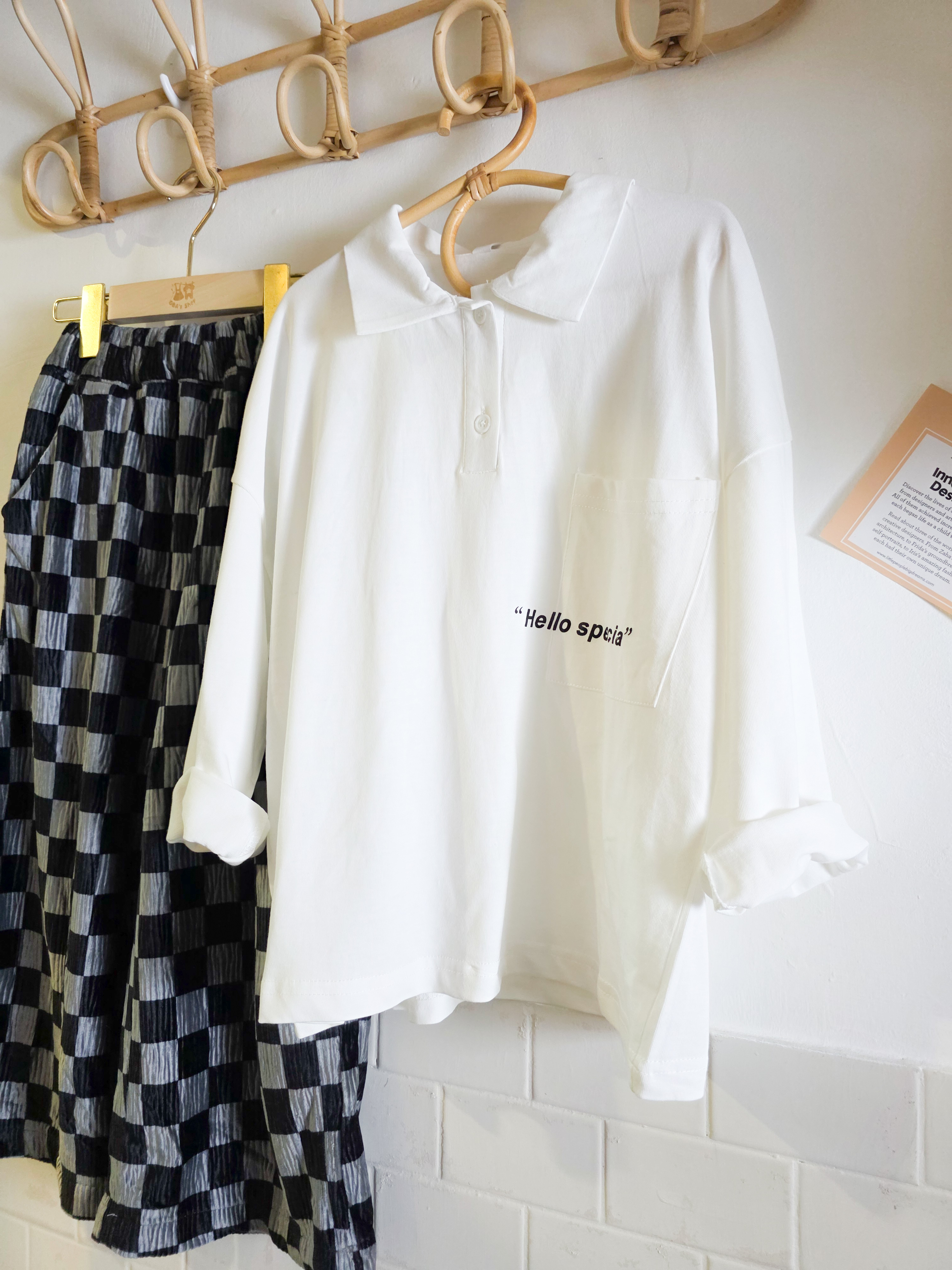 純白字母POLO 長袖上衣(PE)