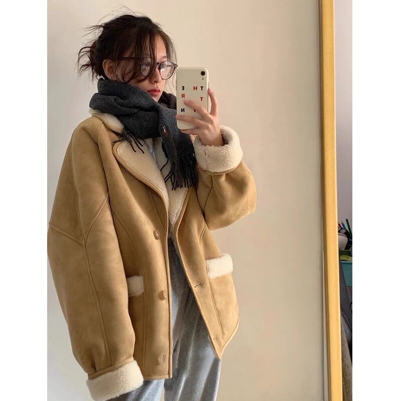 ᴷᴼᴿᴱᴬ 🇰🇷LE品牌復古麂皮羊羔毛拼接外套