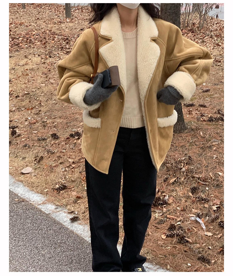 ᴷᴼᴿᴱᴬ 🇰🇷LE品牌復古麂皮羊羔毛拼接外套