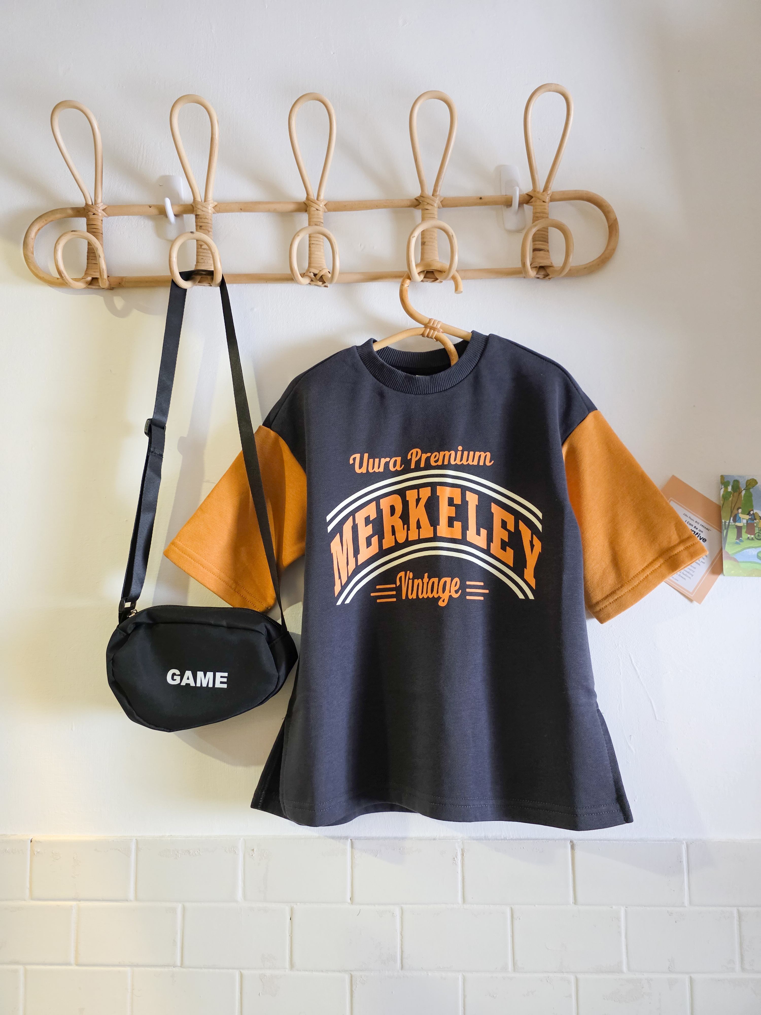 深灰橘運動風 長版上衣(PE)