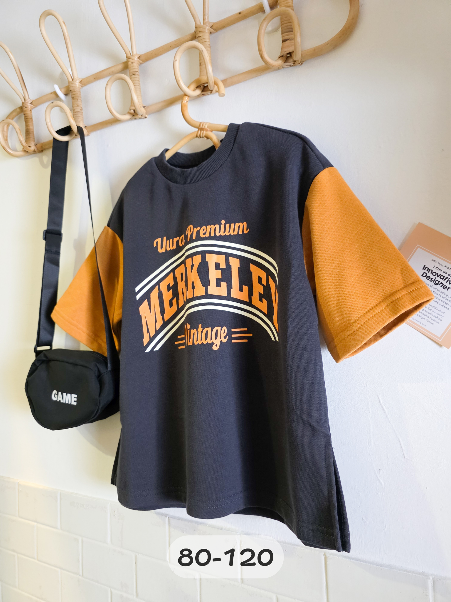 深灰橘運動風 長版上衣(PE)