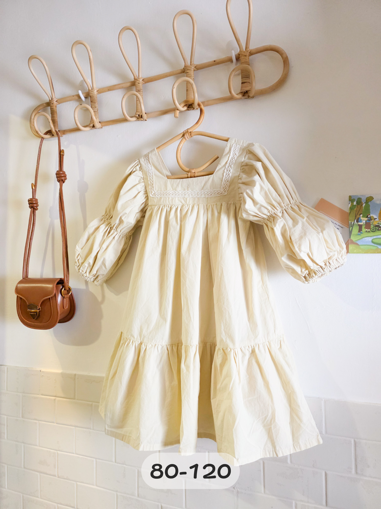 米色公主泡泡袖 連身裙(PE)