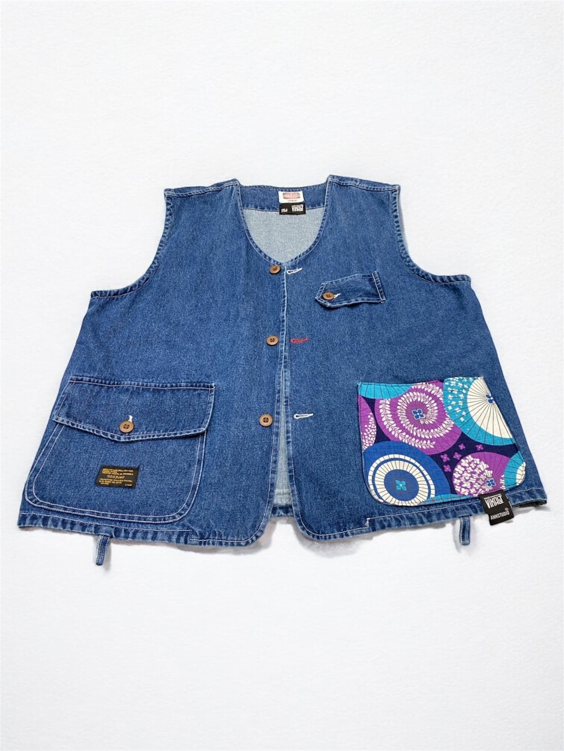 Annstudio/老闆手作/拼接短背心 (日式圖騰)