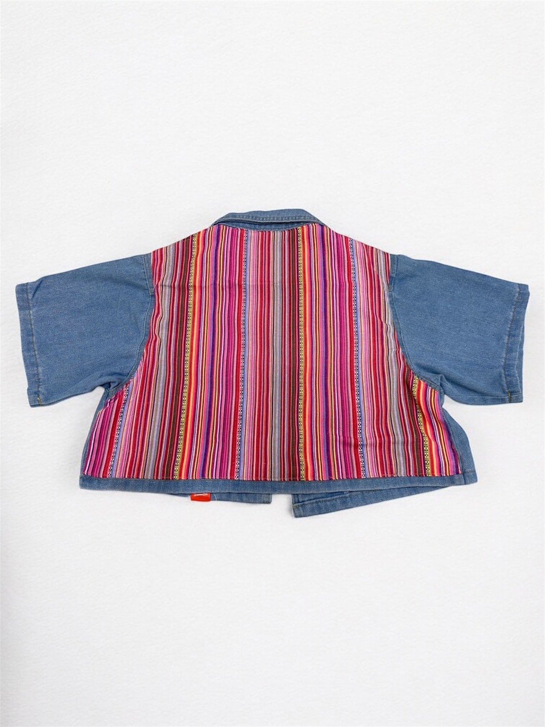 Annstudio/老闆手作/拼接短袖外套 (粉紅線條)