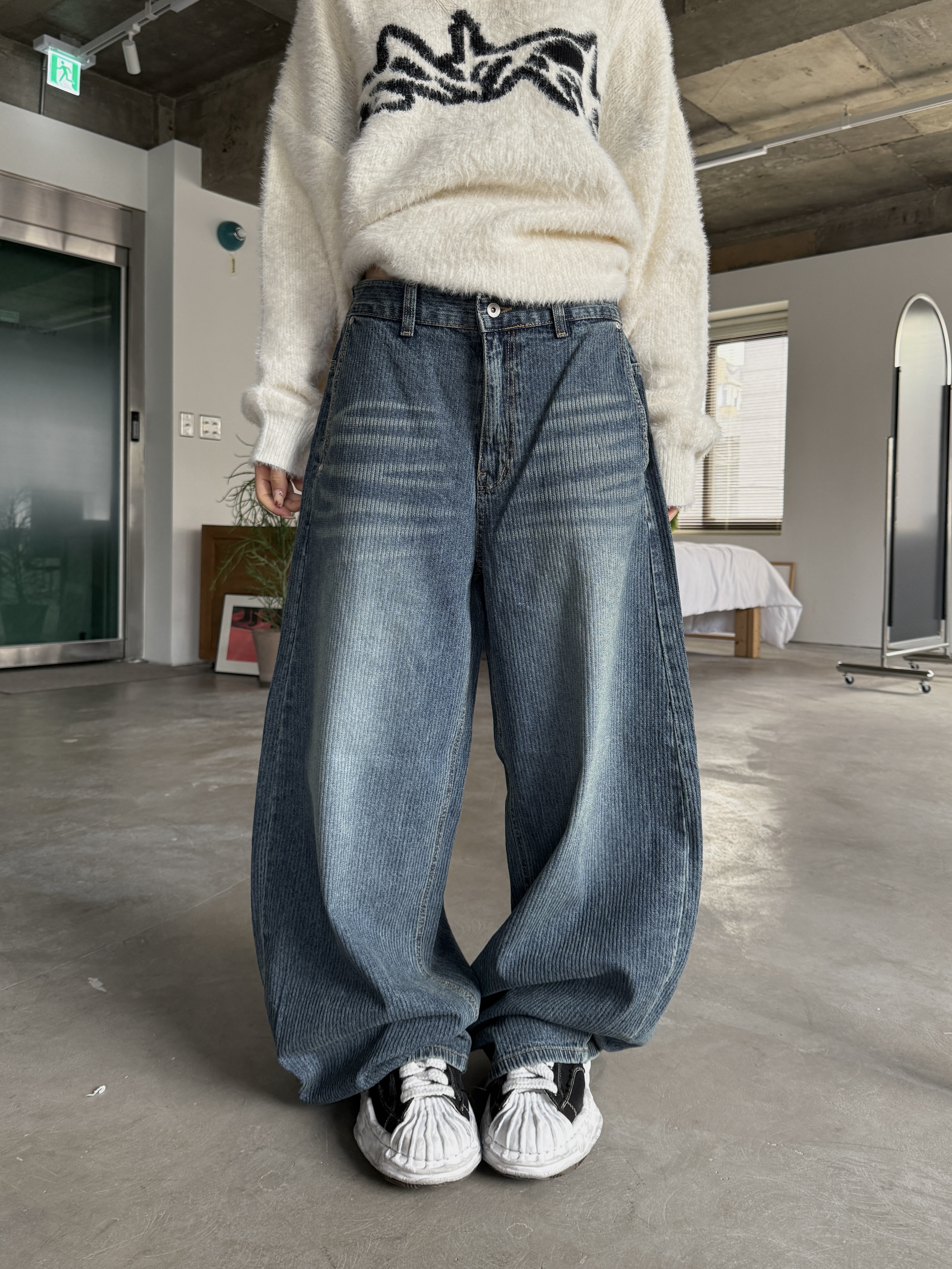 燈芯絨 仿舊水洗 闊腿 落地 牛仔褲（部分現貨）
