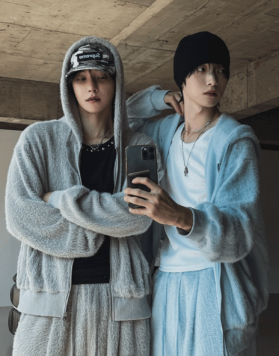 Bear 安格拉馬海毛連帽外套 馬海毛運休閒褲 休閒套裝