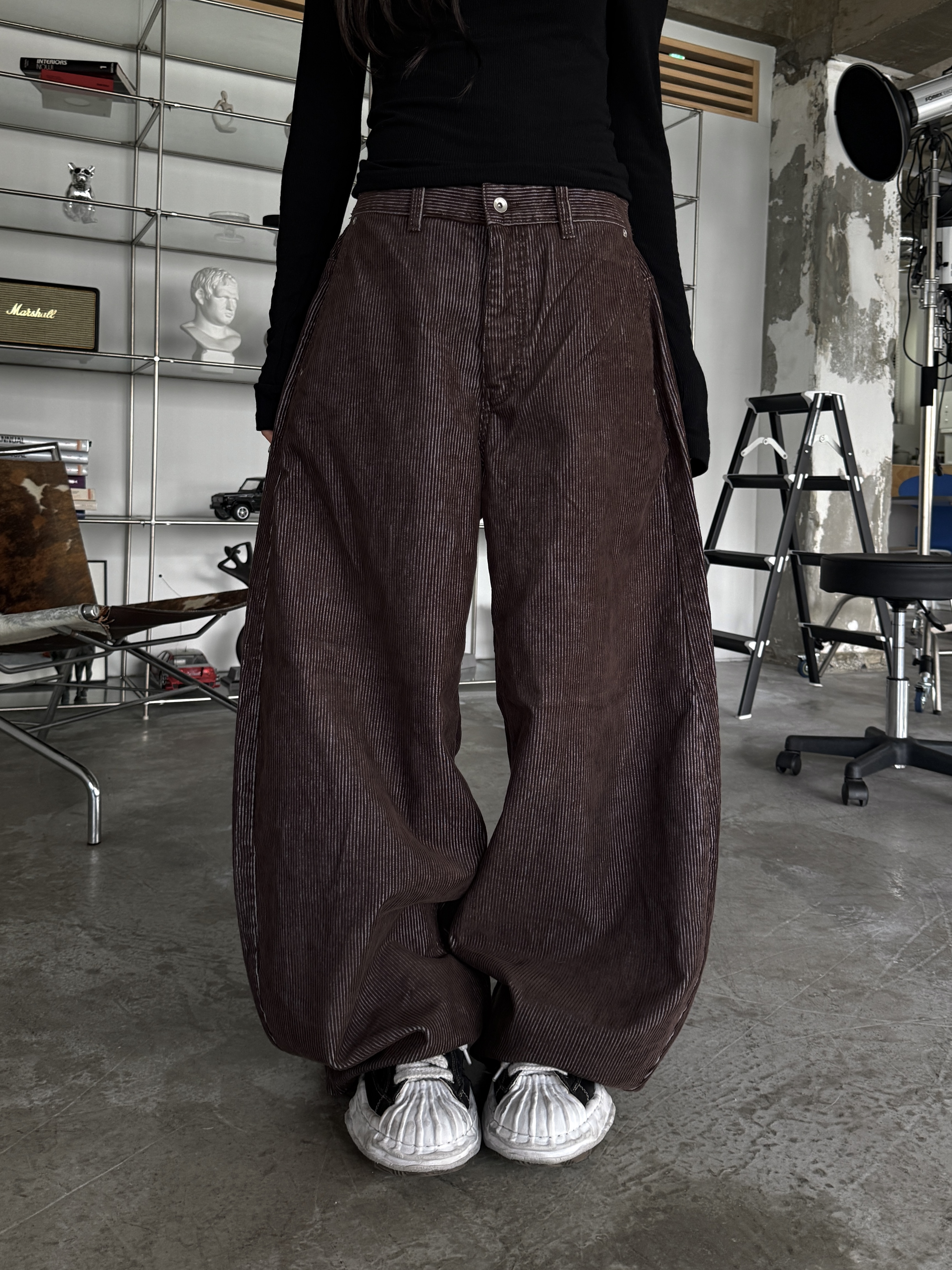 燈芯絨 條紋造型 闊腿 落地長褲