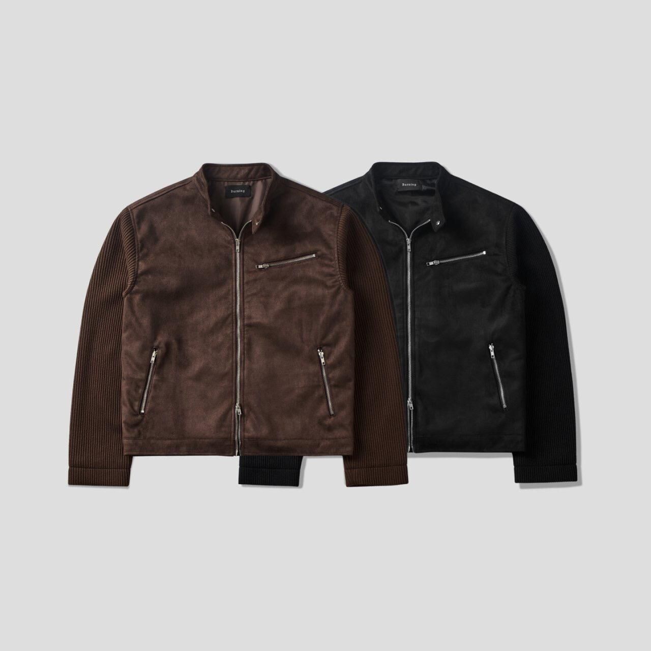 企領拼冷袖拉鍊猄面皮褸 JK2652