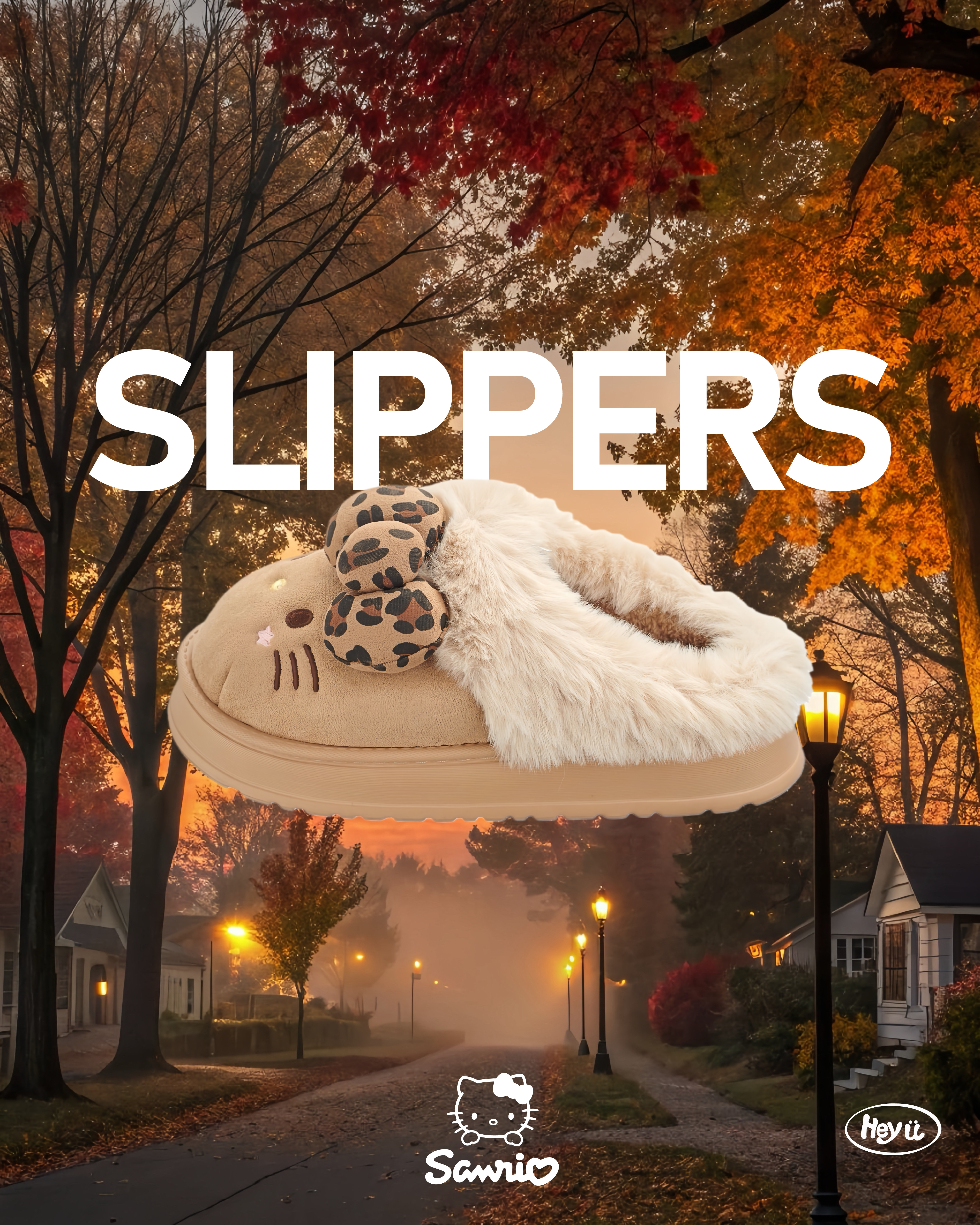 😻SANRIO X HELLO KITTY 穆勒鞋😻黑皮KITTY(卡其)