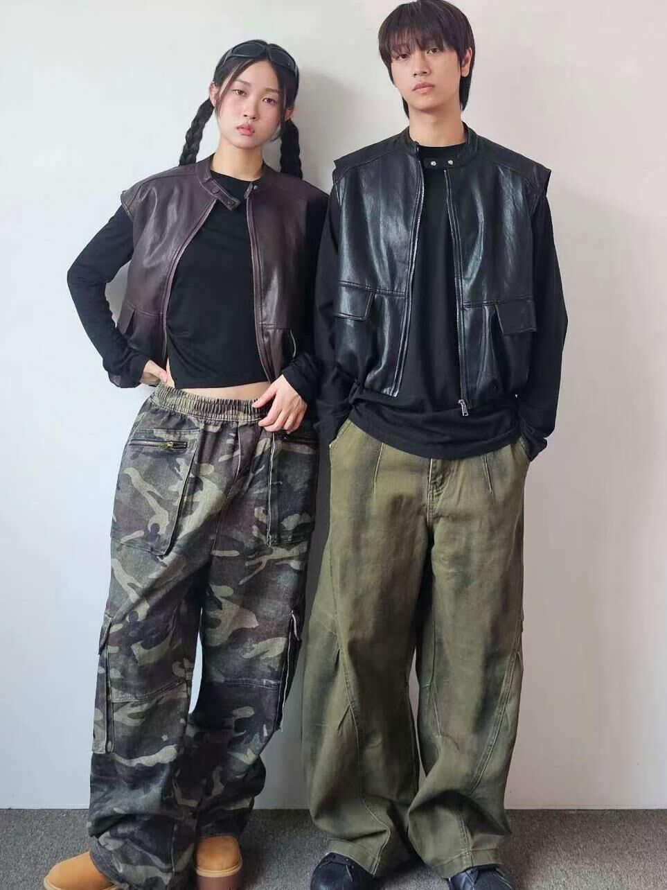 企領合成皮拉鍊背心褸 F&c-103V