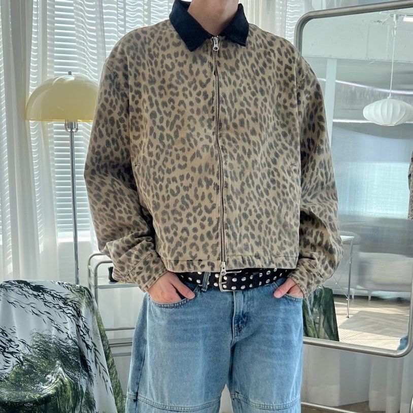 反領豹紋拉鍊外套 EDEN-022JK